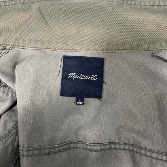 Madewell Green Cotton Button Up Army Jacket Collar Snap Pockets Size Small S - Picture 9 of 16